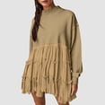 thumbnail image 2 of Elainilye Fashion Womens Casual Dresses Oversized Sweatshirt Dress Long Sleeve Crewneck Pullover Tops Sweatshirts Mini Dress,Brown, 2 of 9