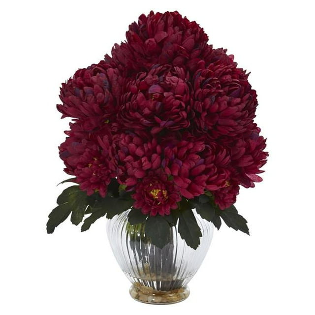 Nearly Natural 1597-BU Mum Artificial Arrangement in Vase - Beauty