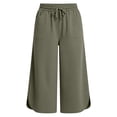 thumbnail image 4 of AHTJRT Women's Wide Leg Capri Pants Casual Active Yoga Leisure Capris Drawstring Elastic Waist Loose Fit Summer Spring Pants with Pockets Dark Green S, 4 of 6
