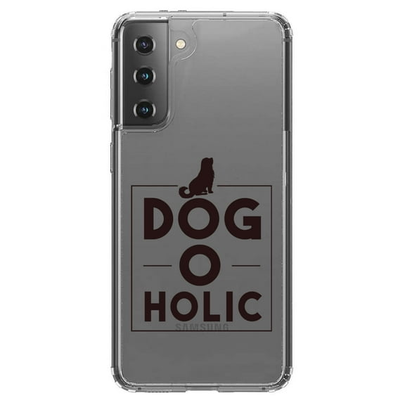 DistinctInk Clear Shockproof Hybrid Case for Galaxy S21  PLUS 5G (6.7" Screen) - TPU Bumper Acrylic Back Tempered Glass Screen Protector - Dog O Holic - Dogoholic