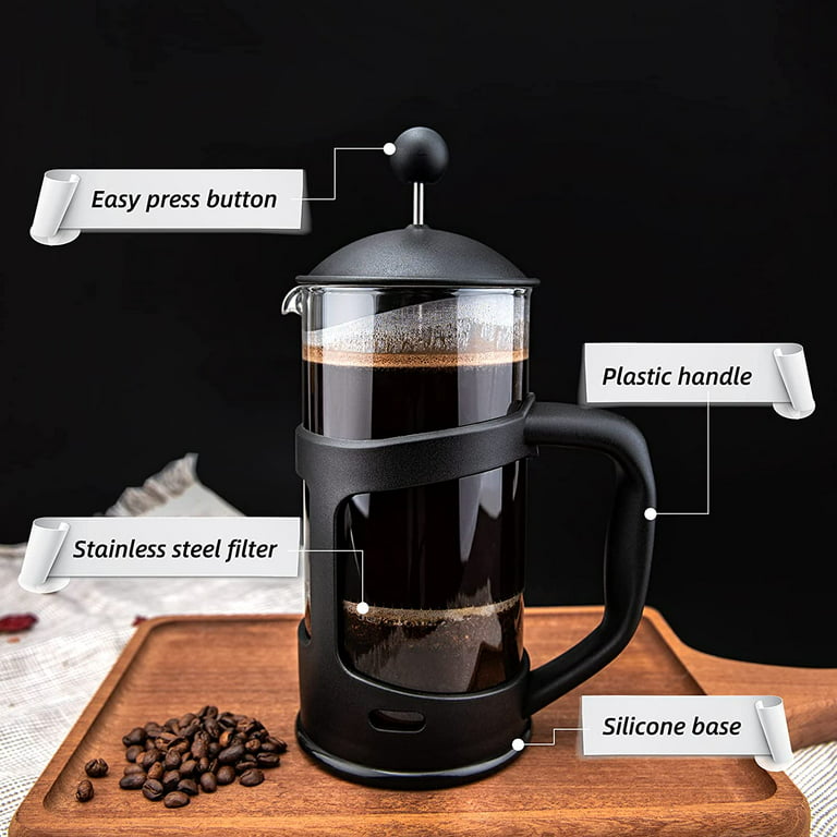 Coffee Maker, Stainless Steel Small French Press Glass 4 Level Filtration  System