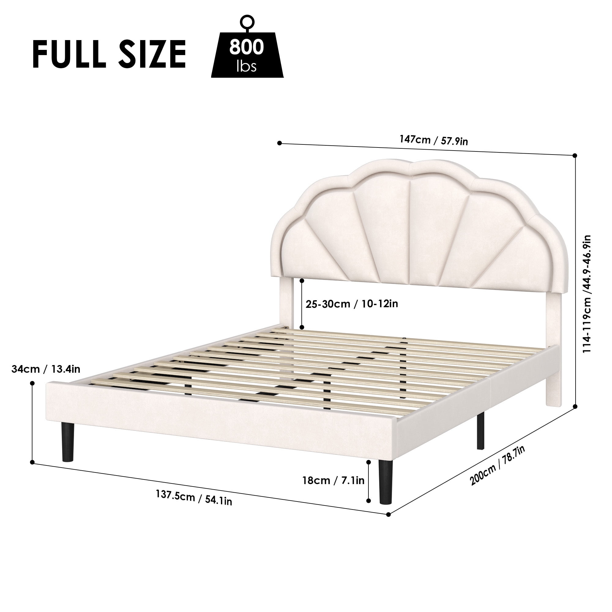 Homfa LED Bed Frame, Full Size Bed for Kids Girls, Velvet