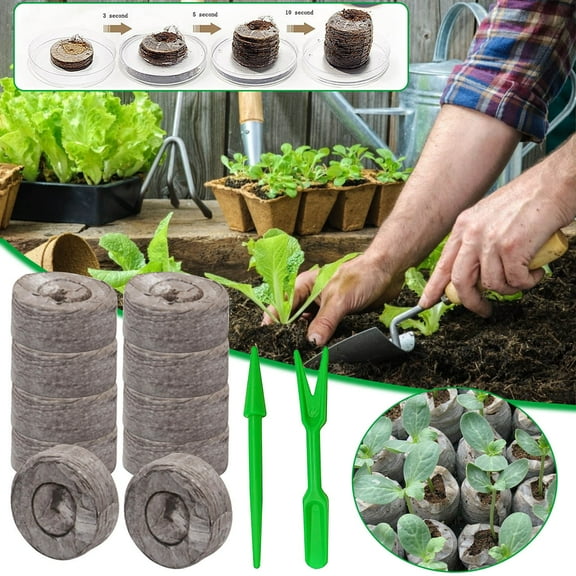 SDJMa 30mm Peat Pellets Starter Pods Kit, Seed Starter Soil Plugs with Seedling Transplanting Tool, Compressed Starting Plugs Pellet Fiber Soil