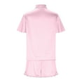 thumbnail image 6 of TEVEQ Women's 2 Piece Pajamas Set Button Down Tops Short Sleeve Sleepwear Soft Pajama Shorts 2 Pcs Lounge Sets with Pocket Shorts and Top Summer Sets Satin Button Up Comfy Sleepwear Sets Pink S, 6 of 6