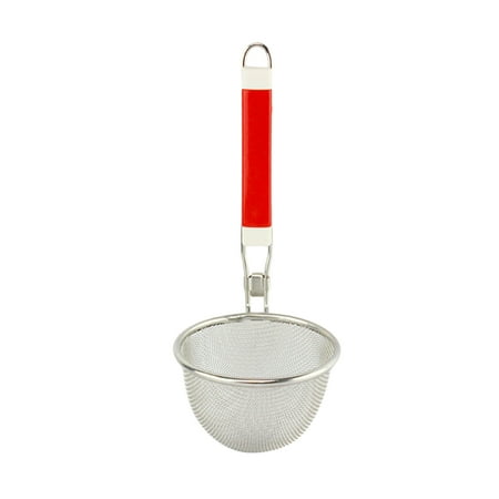 

1pc Stainless Steel Strainer Basket Wire Mesh Food Skimmer Kitchen Sieve for Pasta Dumpling Noodle Hotpot 12cm (Red Handle)