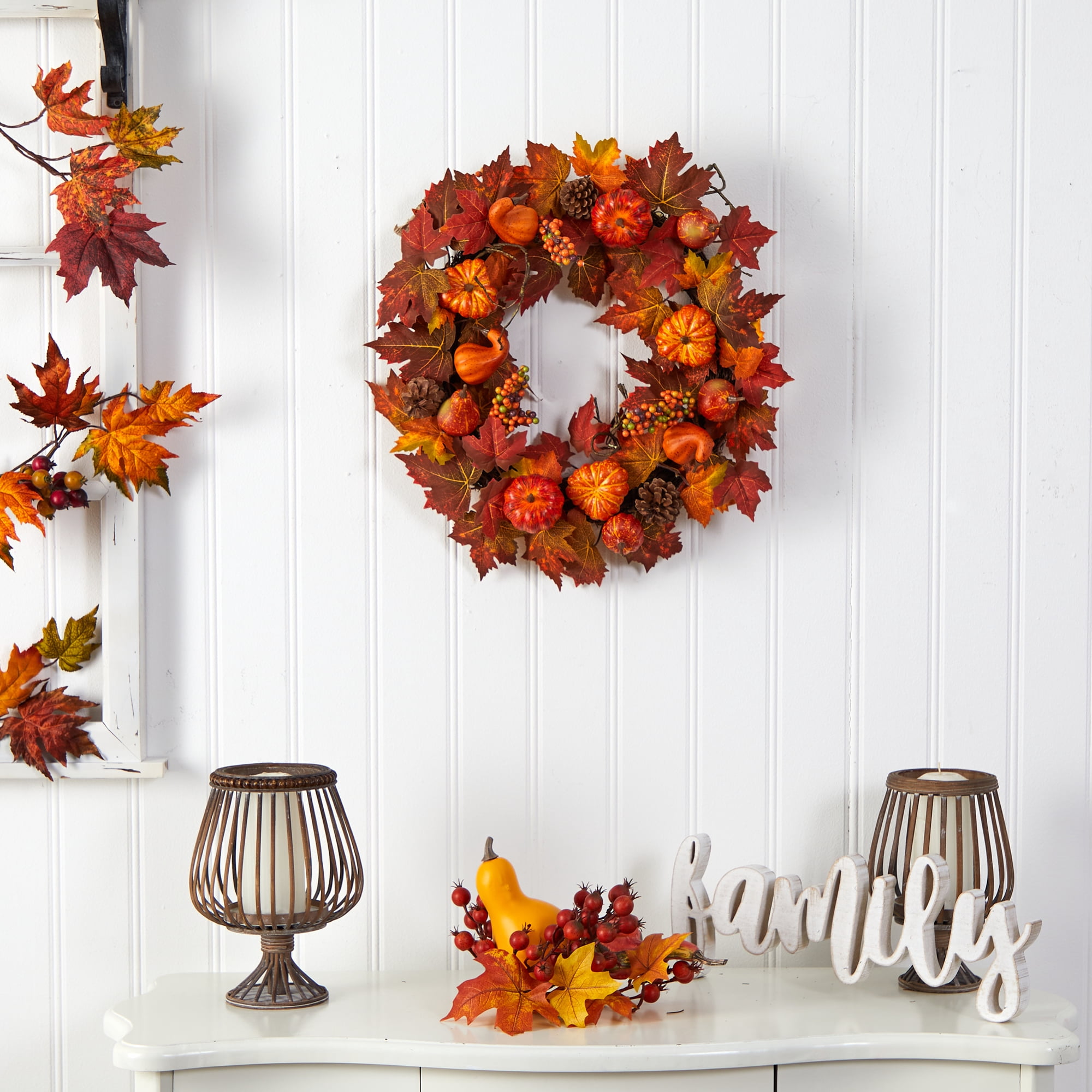 Nearly Natural 24" Orange Pumpkin Autumn Artificial Fall Wreath