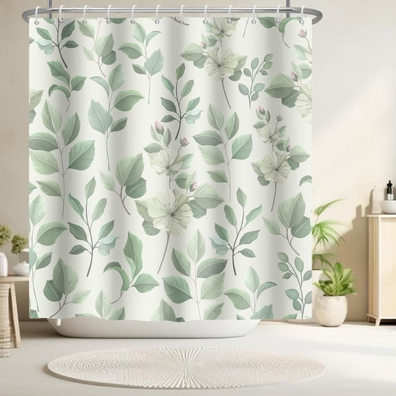 Sage Green Leaf Shower Curtain for Bathroom Spring Eucalyptus Botanical Plant Floral Shower Curtain Waterproof Bath Curtain Decor 72 x 72 Inch