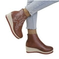 thumbnail image 5 of BLTIBY Ankle Boots for Women Chunk Wedge Western Embroidered Round Toe Comfort Short Boot Retro Leather Casual Back Zipper Brown 38, 5 of 8