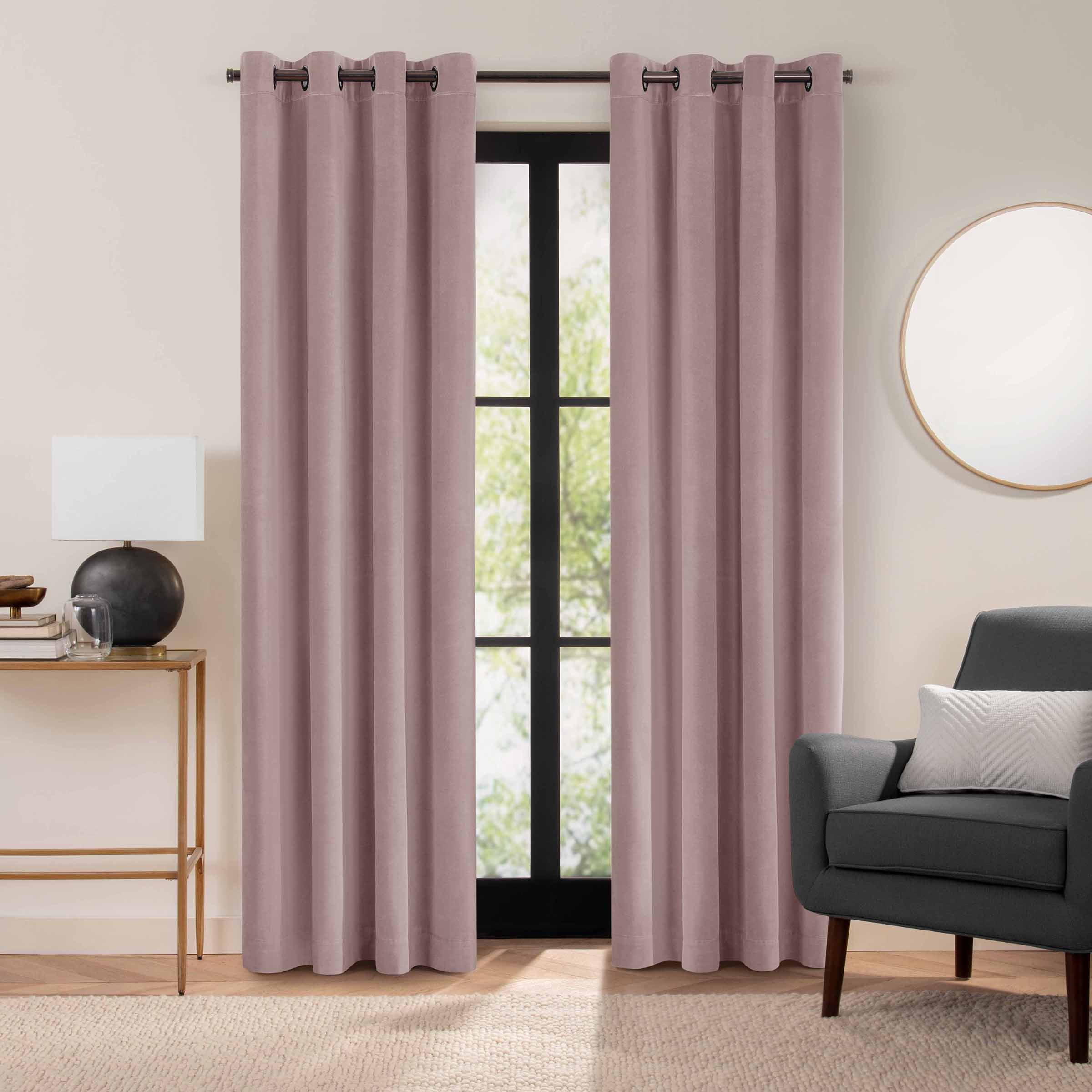 Eclipse Luxury Cotton Velvet, 100% Blackout, Grommet, Single Curtain Panel, 50"x108", Dusty Rose