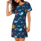 thumbnail image 2 of Fotbe Ocean Floor Animals Bata de Dormir para Mujer con Estampado, Camisón de Algodón de Manga Corta, Ropa de Dormir Casual, 2 of 6