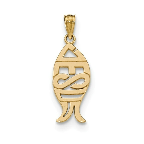 14k Yellow Gold Polished Jesus Fish Pendant - Measures 27mm long