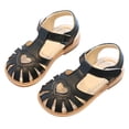 thumbnail image 5 of KPOPLK Girls Leather Soft Open Toe Princess Flat Shoes Summer Sandals(Toddler/Little Kid) Size 6.5,Black, 5 of 6