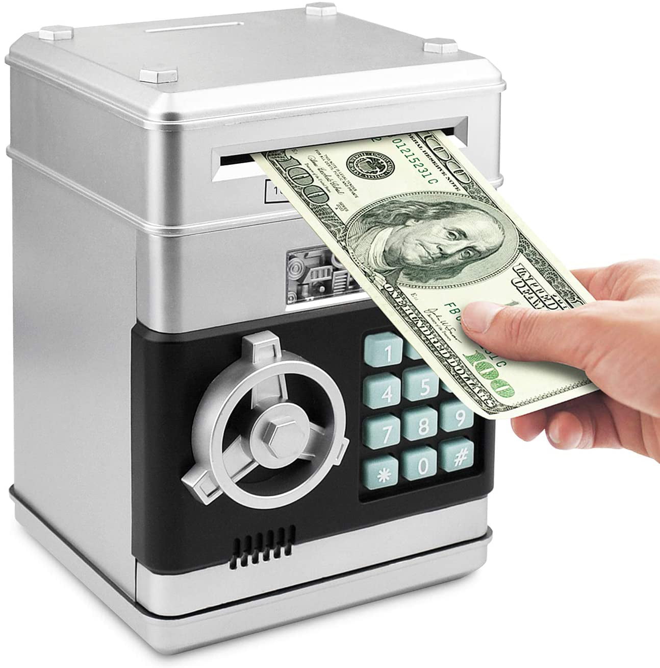 Satevin Piggy Bank Electronic ATM Password Cash Coin Can Auto Scroll Paper Money Saving Box Toy Gift For Kids 