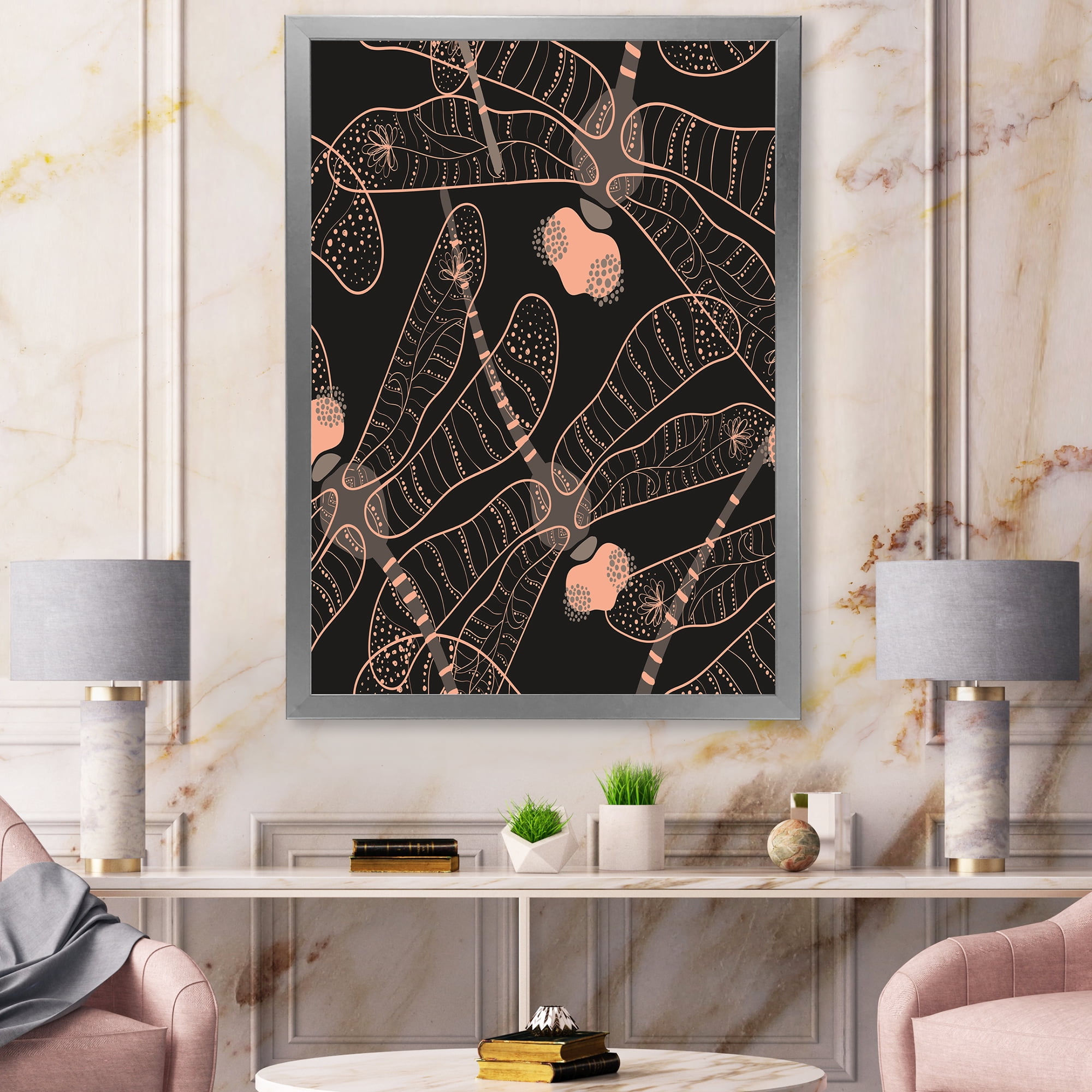 Designart 'Dragonflies With Folk Art Seamless Pattern' Bohemian & Eclectic Framed Art Print