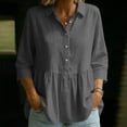 thumbnail image 5 of Edvintorg Summer Tops for Women Cotton And Linen Turndown Collar 3/4 Sleeve Casual Loose Shirts with Button Women's Blouses Gray M, 5 of 6