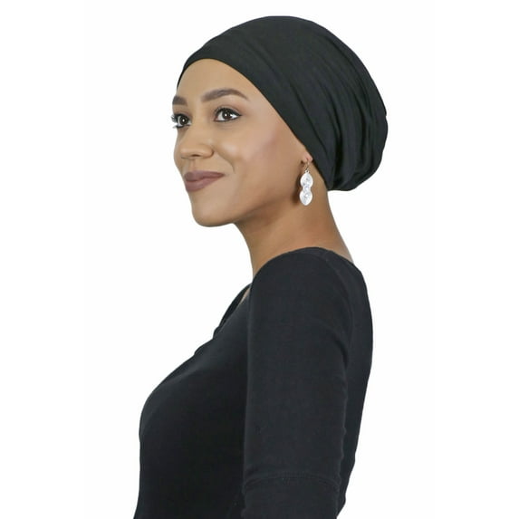 Hats Scarves & More Bamboo Slouchy Beanie for Women Chemo Headwear Moisture Wicking Cancer Turban Head Wrap Snood Black