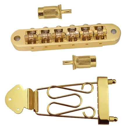 1 Set 6 Strings Electric Guitar String Taiiece with Roller Saddle Bridge, Large Anchors Studs(Golden)