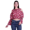 thumbnail image 1 of Moomaya Cold Shoulder Tops Shirts For Women Printed Casual Blouse Short Top, 1 of 4