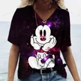 thumbnail image 3 of Camiseta divertida con estampado 3D de Mickey Mouse de Disney para mujer, camiseta sexy de manga corta con cuello en V y dibujos animados, camiseta holgada para mujer, 3 of 5