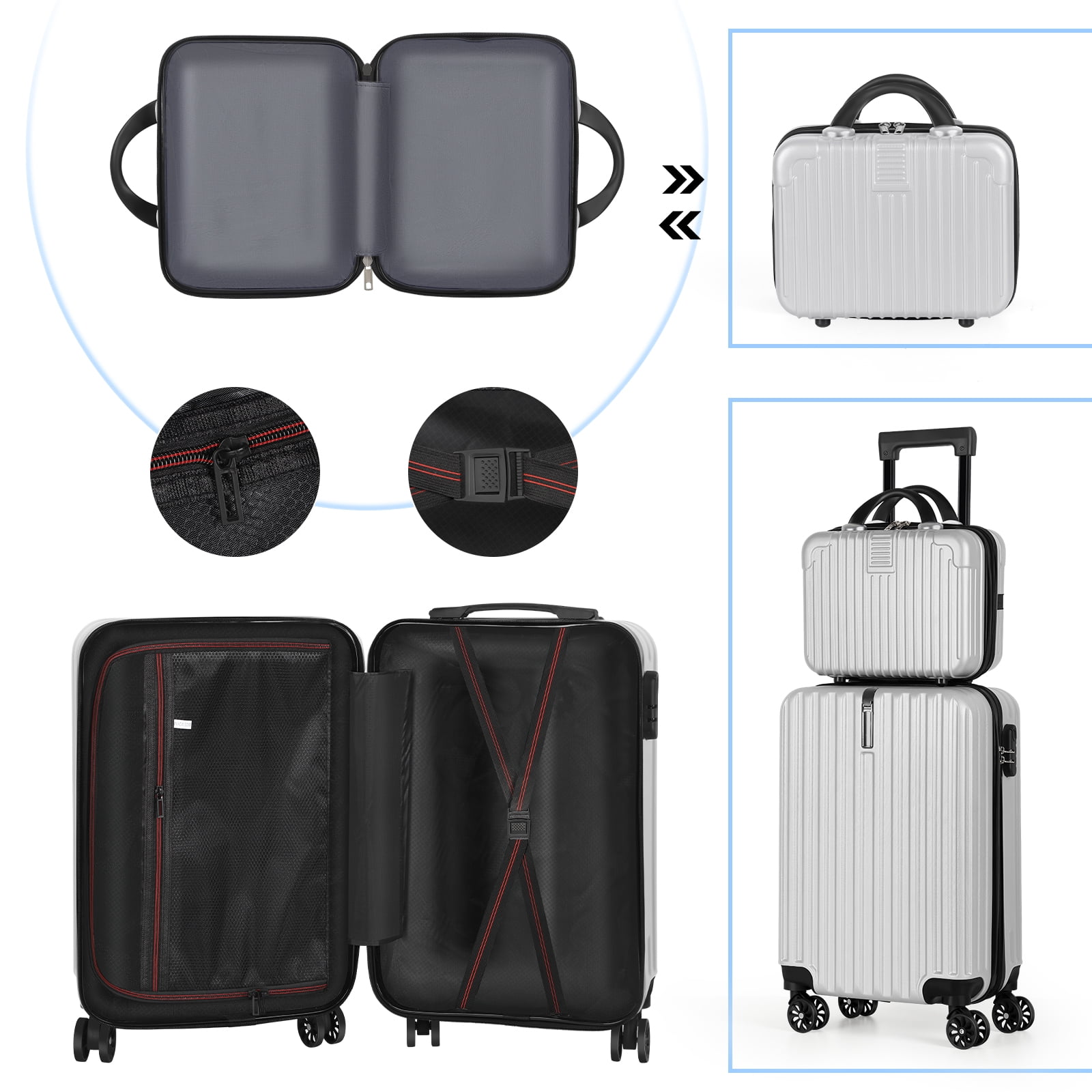 2-Piece Luggage Set  Carry On Suitcase with 14" Makeup Case