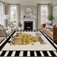 thumbnail image 2 of Hello Summer Large Area Rugs 5x8 ft Retro Watercolor Lemon Truck Black Stripe Linen Washable Rug Non Slip Indoor Carpet Absorbent Floor Mat for Living Room Bedroom Dining Room, 2 of 9