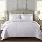 100% high-density Cotton Embroidered Quilt Bedspread Comforter Bedding set light weight warm Queen Size White.