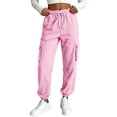 thumbnail image 2 of Womens Casual Sweatpants, Elastic Drawstring Waist Tapered Leg Pants with Multi Pockets, Jogger Pants for Fitness & Running | VerBelle,Pink S, 2 of 7