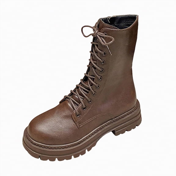 UngA Women's Combat Boots Lace Up Boots Low Heel Ankle Booties Winter Boots Women Brown,Size 8.5