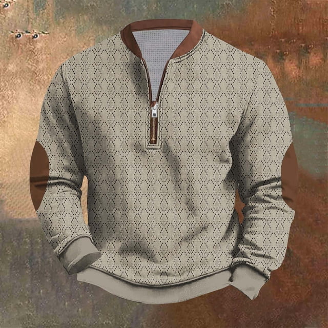 Ceisia Men's Vintage Diamond Print Half-Zip Sweatshirt | Slim Long-Sleeve Winter Casual Top Gift