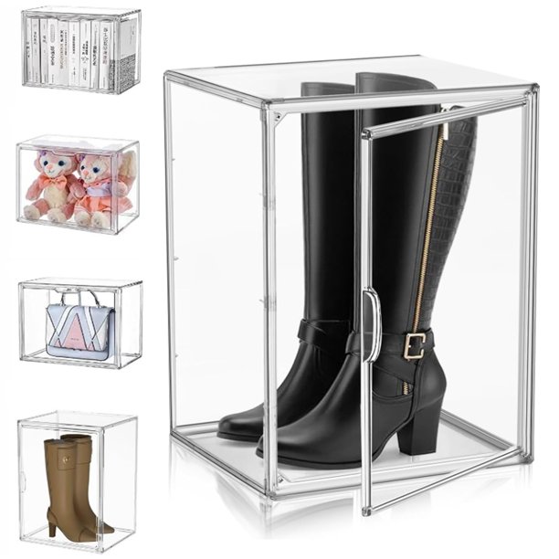 Cajas de zapatos apilables transparentes 40 x 25 x 30 cm caja acrílica con puerta magnética bolsa de almacenamiento multifuncional para bolsos cosméti