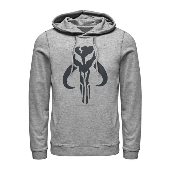 Men's Star Wars: The Mandalorian Mythosaur Skull Logo Pull Over Hoodie Athletic Heather Medium