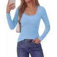 thumbnail image 4 of PRETTYGARDEN Womens Long Sleeve Tops Casual Fall Fashion Lace Square Neck Fitted Ribbed Knit Tee Shirts Winter Clothing, 4 of 8