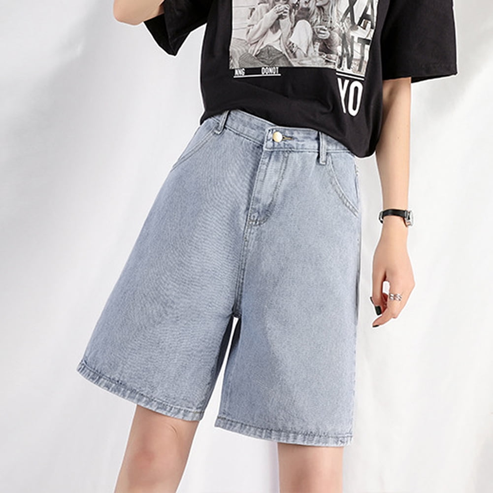 Women Pants Jeans Straight Denim Shorts 