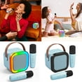 thumbnail image 2 of Blue Portable Bluetooth Karaoke Machine - 2 Mics, Colorful Lights, 5 Voice Effects, 5.0 Tech, Rechargeable, for Kids/Adults, Parties, Home/Outdoor Use, 2 of 6