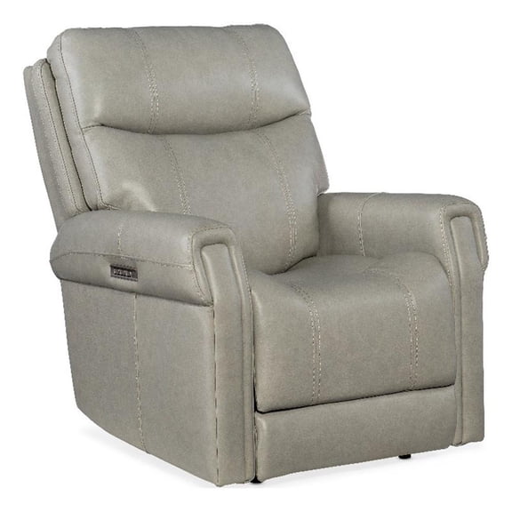 Bowery Hill Top Grain Leather Gray Recliner Bustle Back Adjustable Lumbar