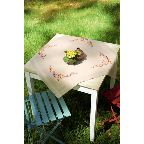 Vervaco Cross Stitch Tablecloth Kit Playful Flowers 32" x 32"