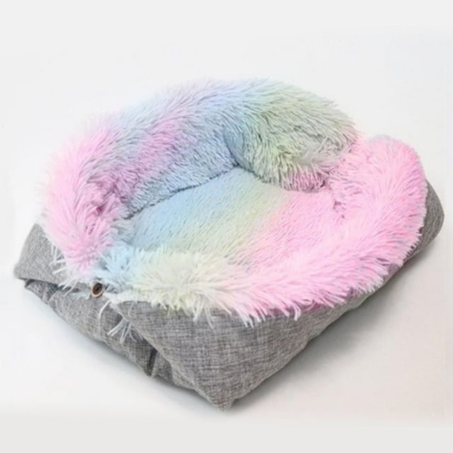 Cama para Gato, colorida, plegable, doble uso, cálida jaula para perros de felpa, almohadilla para Chihuahua, Pug, Bichon, patatas fritas, gatos y perros