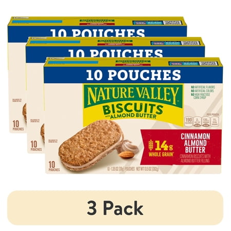 (3 pack) Nature Valley Biscuit Sandwiches, Cinnamon Almond Butter, 10 Bars, 13.5 oz