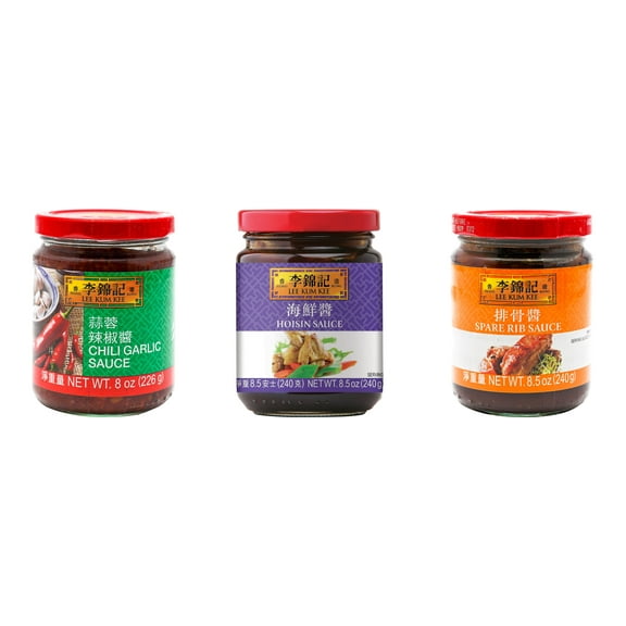 3 Pack Lee Kum Kee Cooking Sauce, 3 Flavors(Chili Garlic Sauce,Hoisin Sauce,Spare Rib Sauce) Plus NineChef Brand Long Handle Coffee Spoon