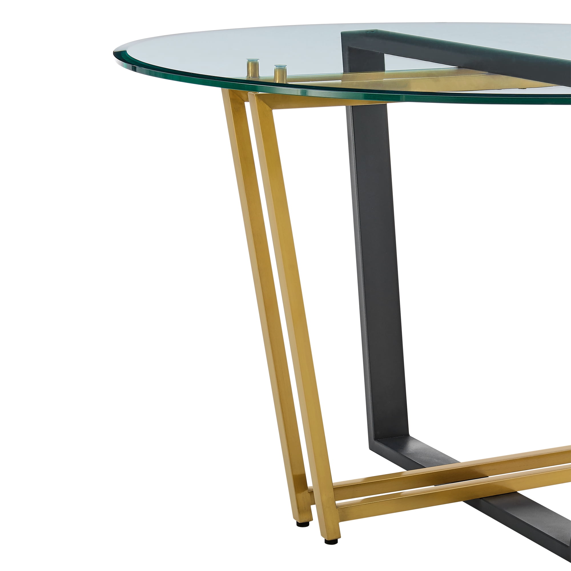 Devi 48" Round Dining Table in Gold Stainless Steel and Black Iron Base with Glass Tabletop