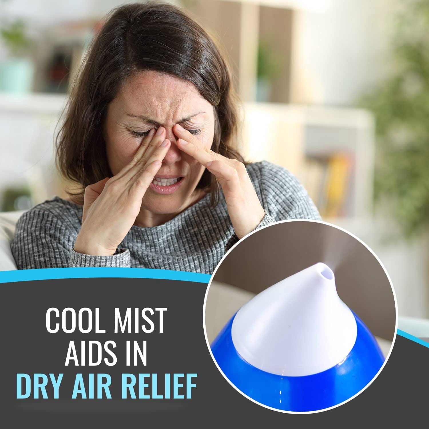 Habitat Cool Mist Ultrasonic Humidifier with Large 2.5L Tank, Whisper Quiet Humidifier with LED Light for Bedroom, 24 Hours of Continuous Mist, Blue