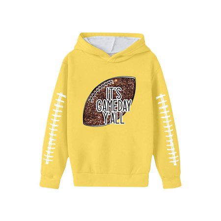 Wxolcjlv Little Boys Graphic Pullover Hoodie Sequin Football It&rsquo;s Game Day Text Print Long Sleeve Fall Winter Sports Sweatshirt with pockets Sizes 3-14