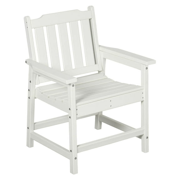 Plastic Patio Chair Outdoor Dining Armchair - White HDPE Slatted Lawn Garden Furniture