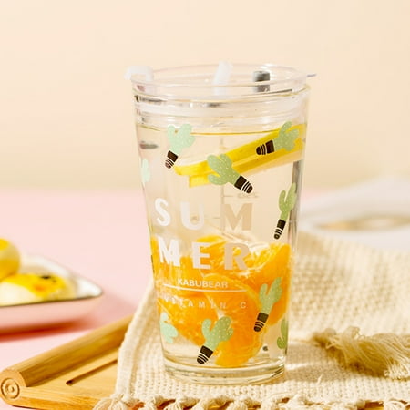 

Meizhencang 450ml Water Glass Bottle Graduated with Straw Broken-resistant Lovely Juice Cup for Home