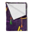 thumbnail image 2 of Mardi Gras Soft Flannel Fleece Throw Blanket, Beads and Tassels Masquerade Theme Calligraphy Design Fun Print, Cozy Plush for Indoor and Outdoor Use, 60" x 80", Fern Green Marigold, by Ambesonne, 2 of 5