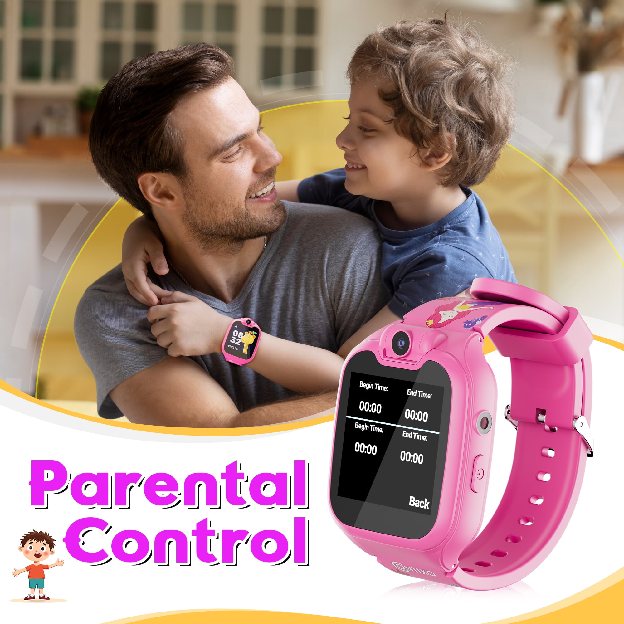 Contixo Kids Smart Watch with 1.54” HD Touch Screen, Kids Watch with 16 Educational Games and Rotating Camera, Pink