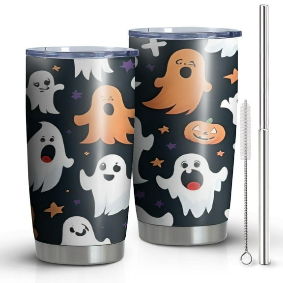 20oz Tumblers Dark Halloween Ghosts Pumpkins and Stars Stainless Steel Vacuum Insulated Double Wall Travel Tumbler Cups Mug with Lid and Straw,Cleaning Brush for Cold & Hot Drinks