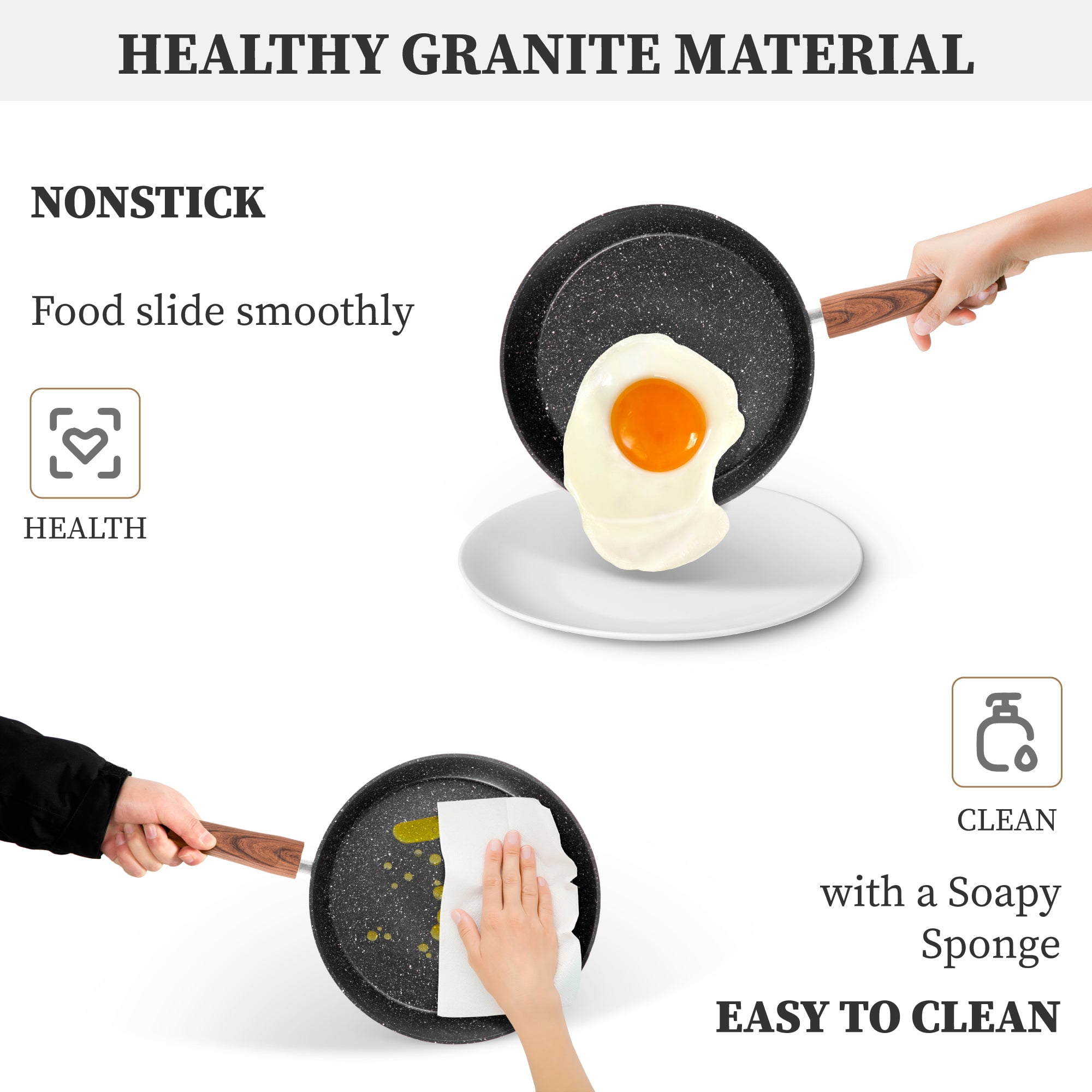 Sophia & William 17 Pieces Cookware & Bakeware Set Granite Non-stick Aluminum Pots and Pans, Black