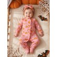 thumbnail image 3 of RUINIXCW Baby Girls Halloween Zipper Jumpsuit Long Sleeve Round Neck Bow Pumpkin Print Footed Romper with Headband, 3 of 9