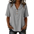thumbnail image 2 of Yrmaups Loose Fit Short Sleeve Button Down Blouse for Women, Casual Collared Top, Soft Stretch Tee for Beach Travel Office Everyday Wear, Gray M, 2 of 6